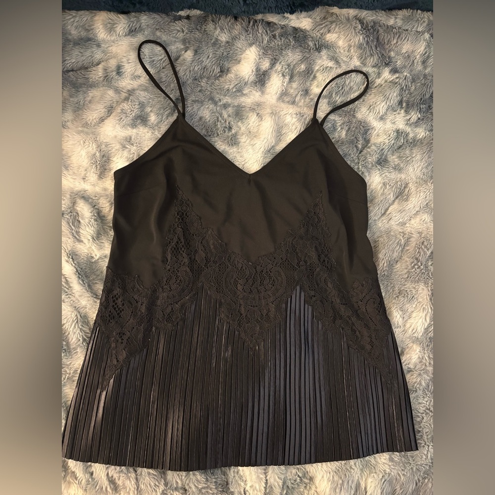 Express Black Lace Fringe Top with Spaghetti Straps